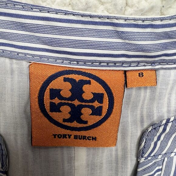 Tory Burch Talley Fit & Flare Dress Women’s 8 Blue Stripe Coastal Chic Preppy - Picture 3 of 12